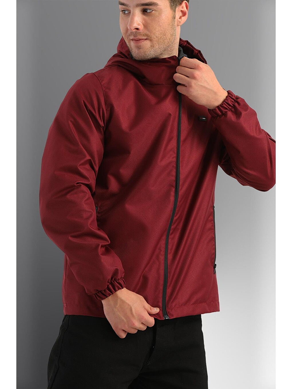 Bordo Kapüşonlu Cepli Erkek Yağmurluk DY-10-2