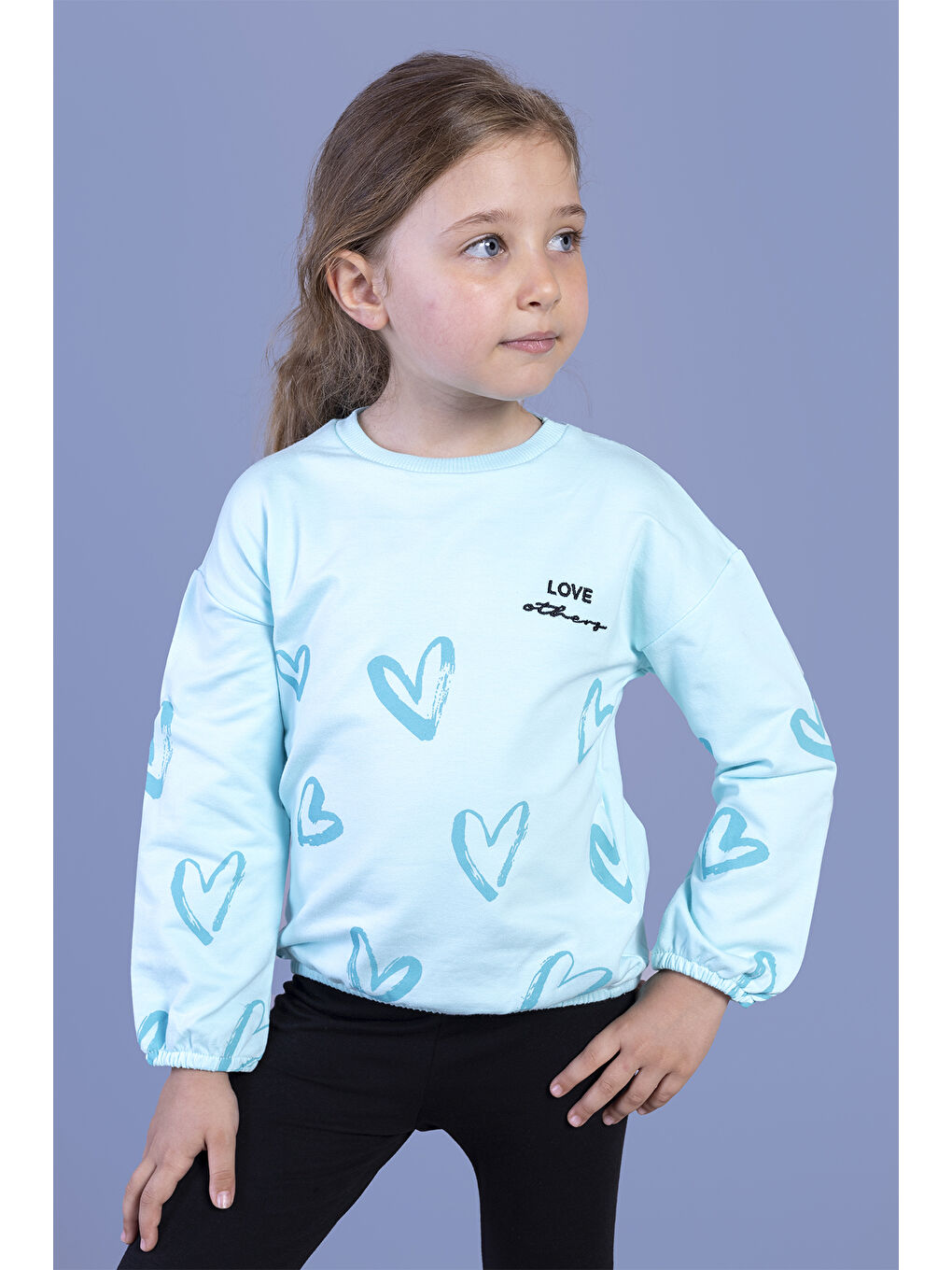 Toontoykids Turkuaz Kız Çocuk Nakışlı Büzgü Detaylı Sweatshirt