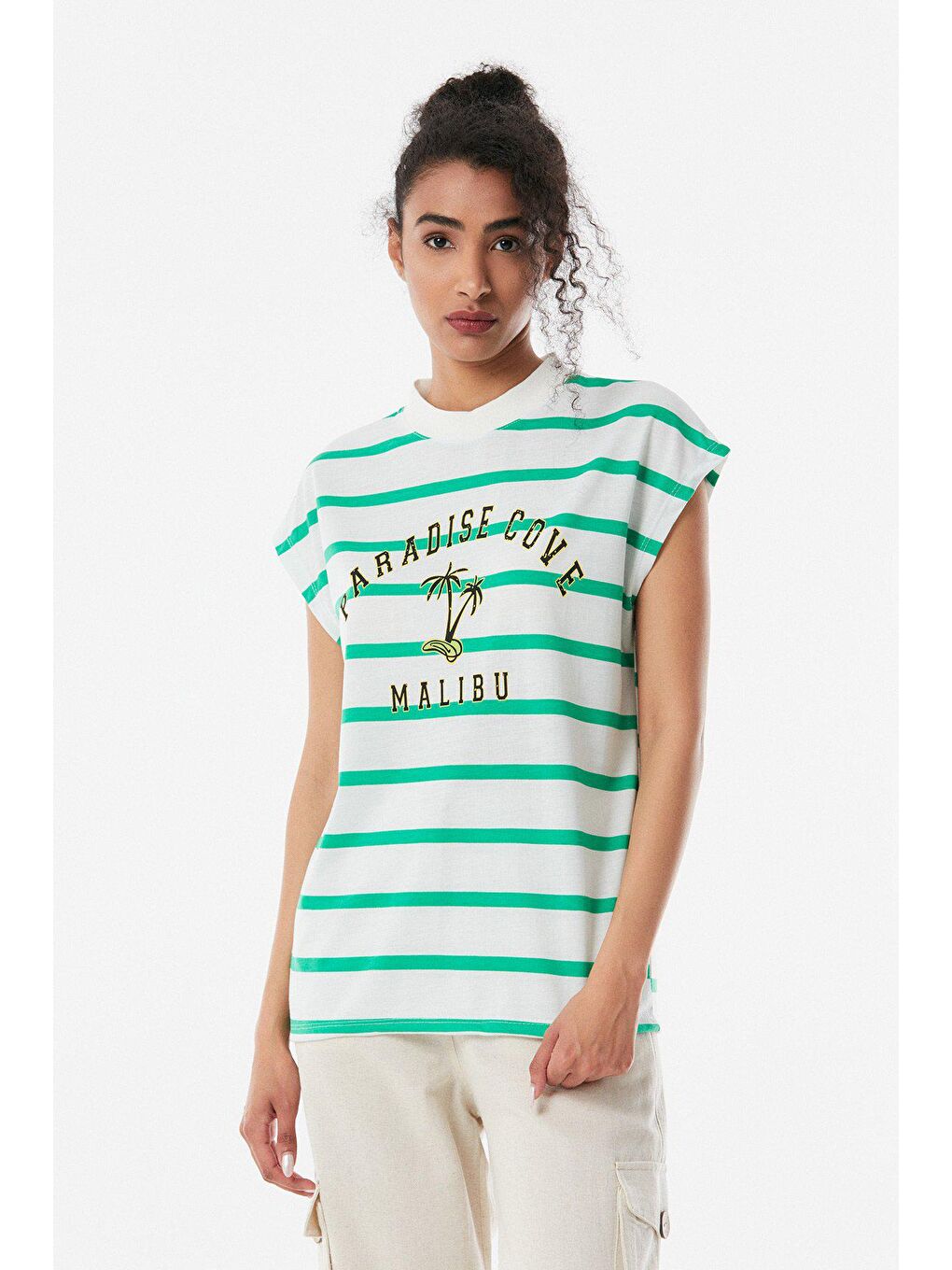 Yeşil Paradise Cove Baskılı Kolsuz Tişört-1