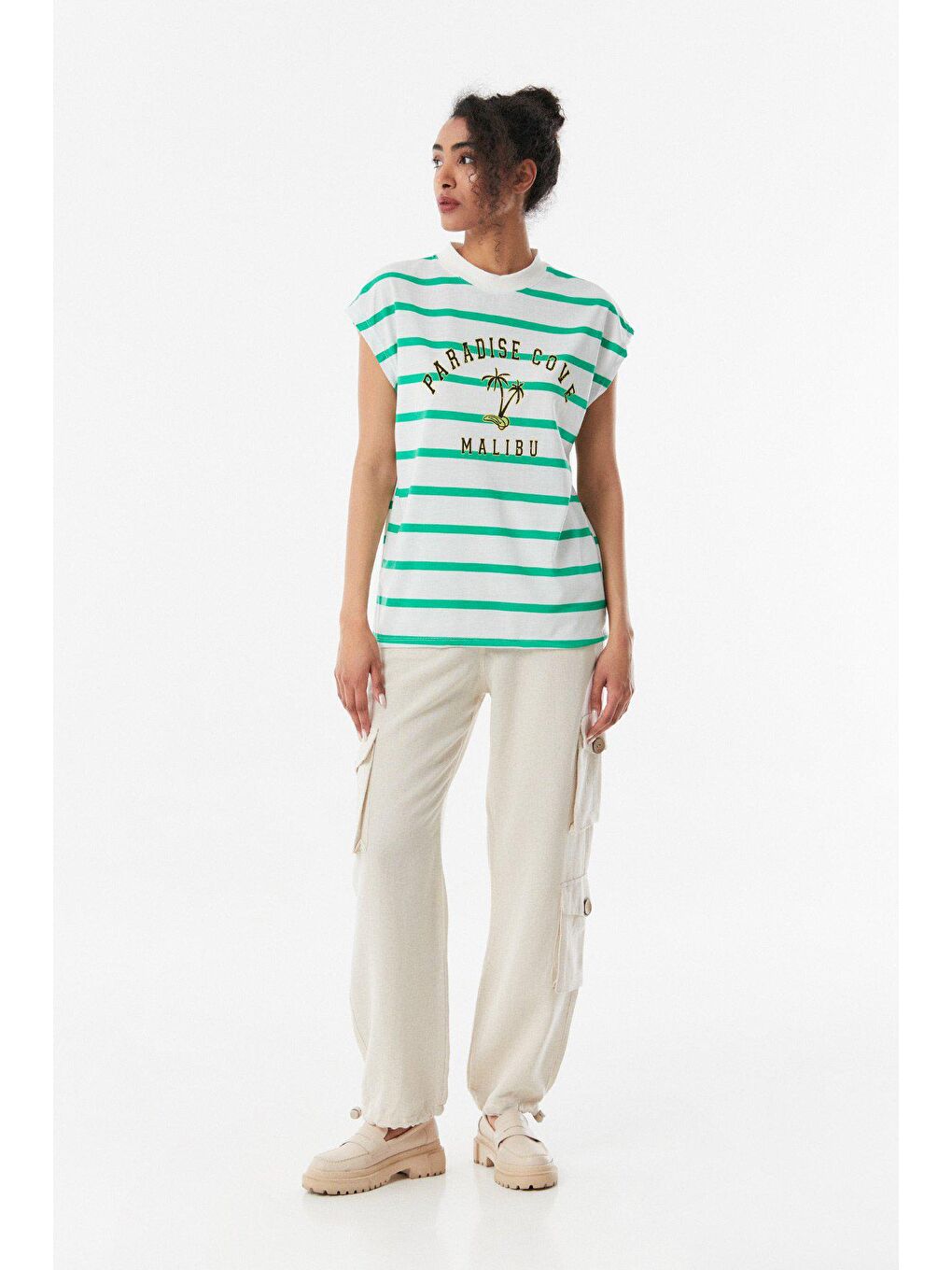 Yeşil Paradise Cove Baskılı Kolsuz Tişört-2