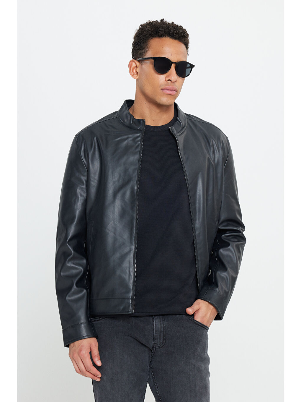 Erkek Siyah Standart Fit Normal Kesim Dik Yaka Mont-4