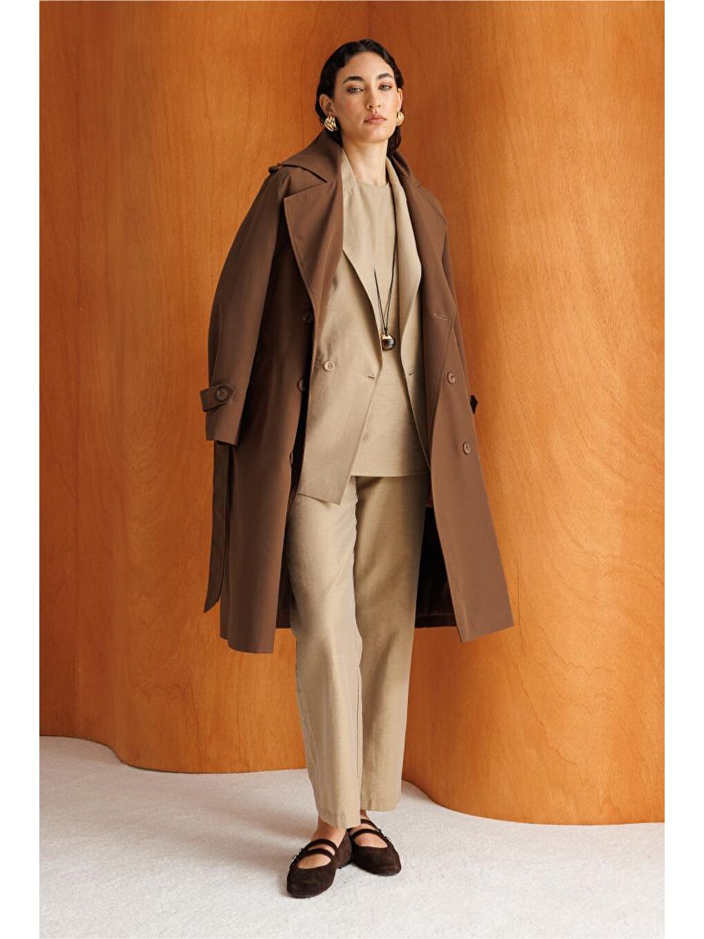 Kahverengi Klasik Trençkot-3