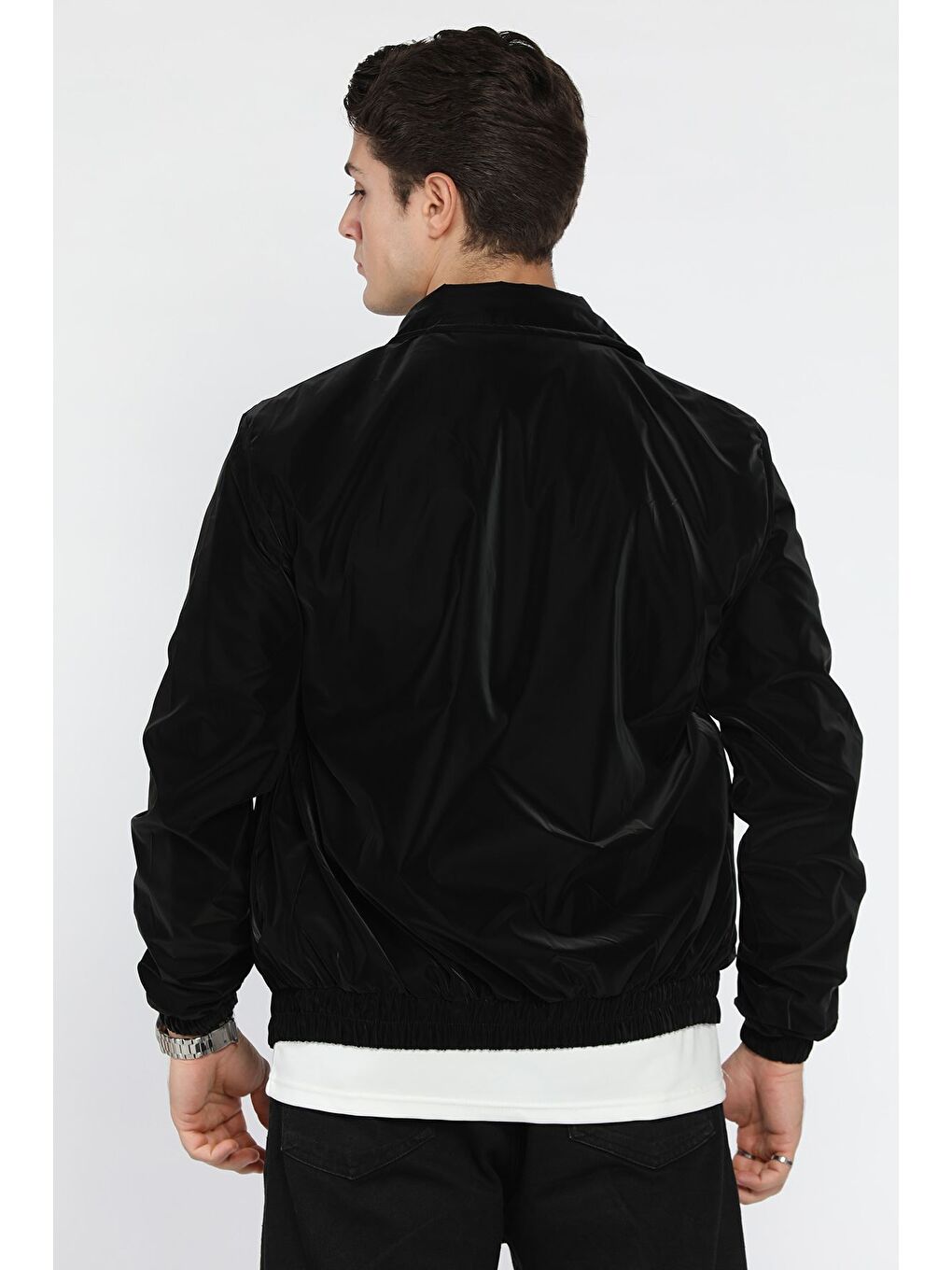 Siyah Erkek Astarlı Fermuarlı Ön Çıtçıtlı Mevsimlik Mont-2