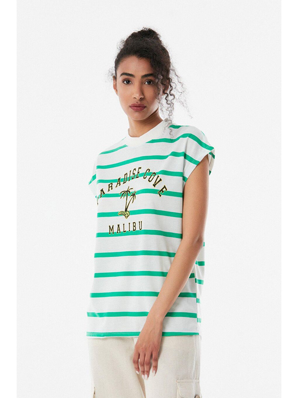Yeşil Paradise Cove Baskılı Kolsuz Tişört-4
