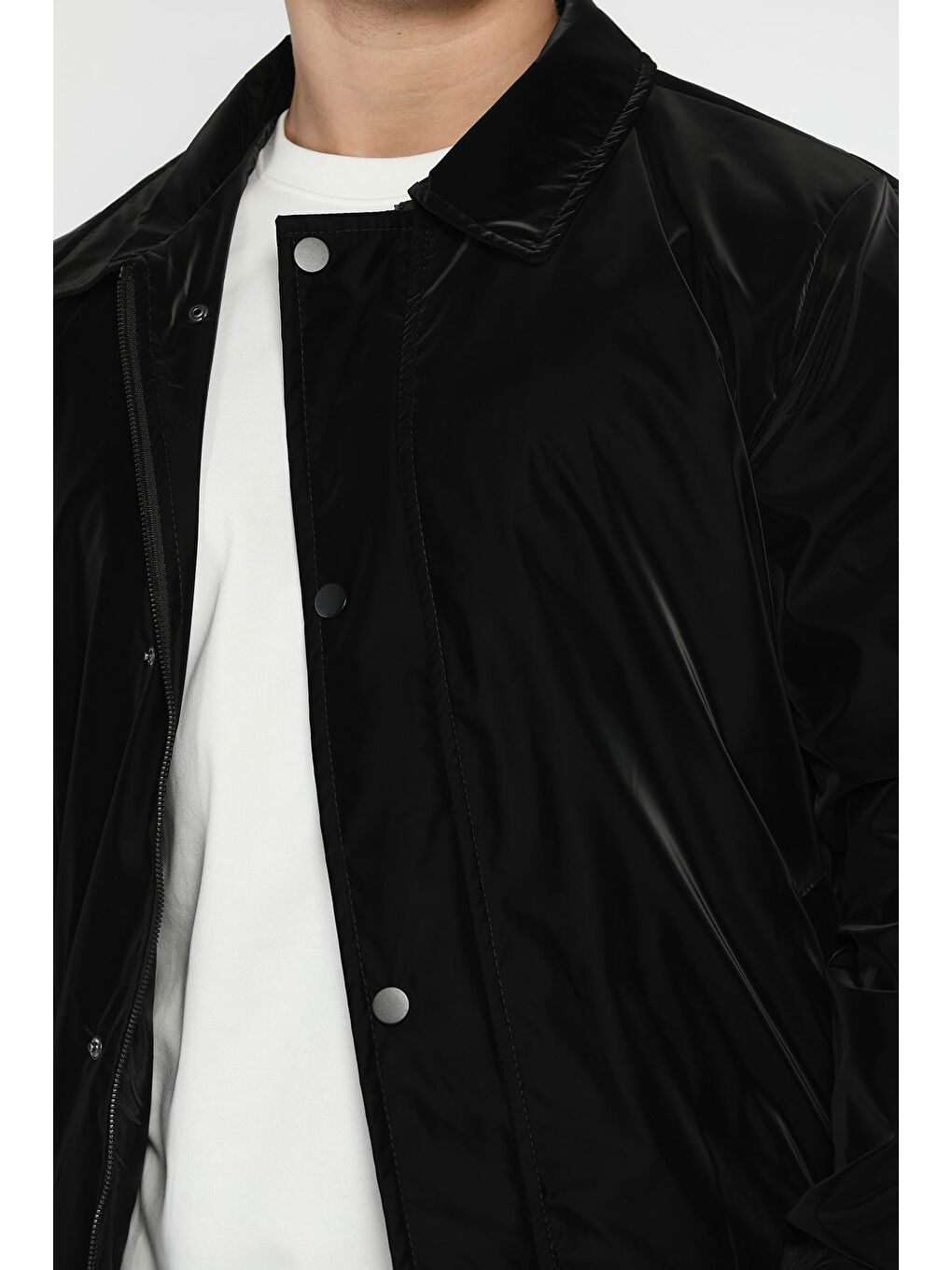 Siyah Erkek Astarlı Fermuarlı Ön Çıtçıtlı Mevsimlik Mont-3