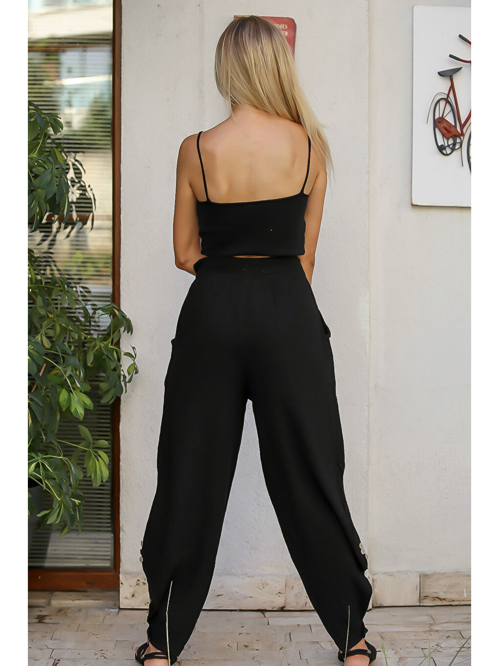 Ekru Krem Rengi Gömlek Yaka Balon Kol Düğmeli Kuşaklı Nakışlı Dokuma Elbise-8