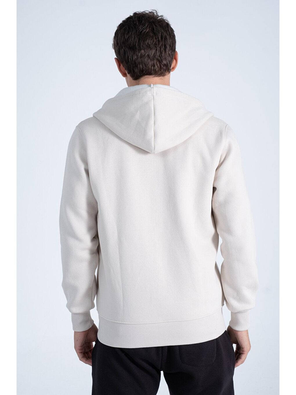 Bej Regular Fit Kapüşonlu Yaka  Pamuklu Rahat Erkek Fermuarlı Sweatshirt Hırka RF0308-4