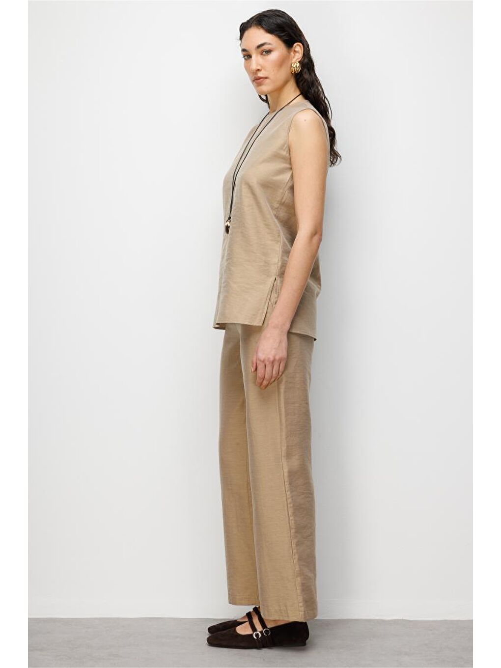 Bej Rengi Kolsuz Basic Bluz-1