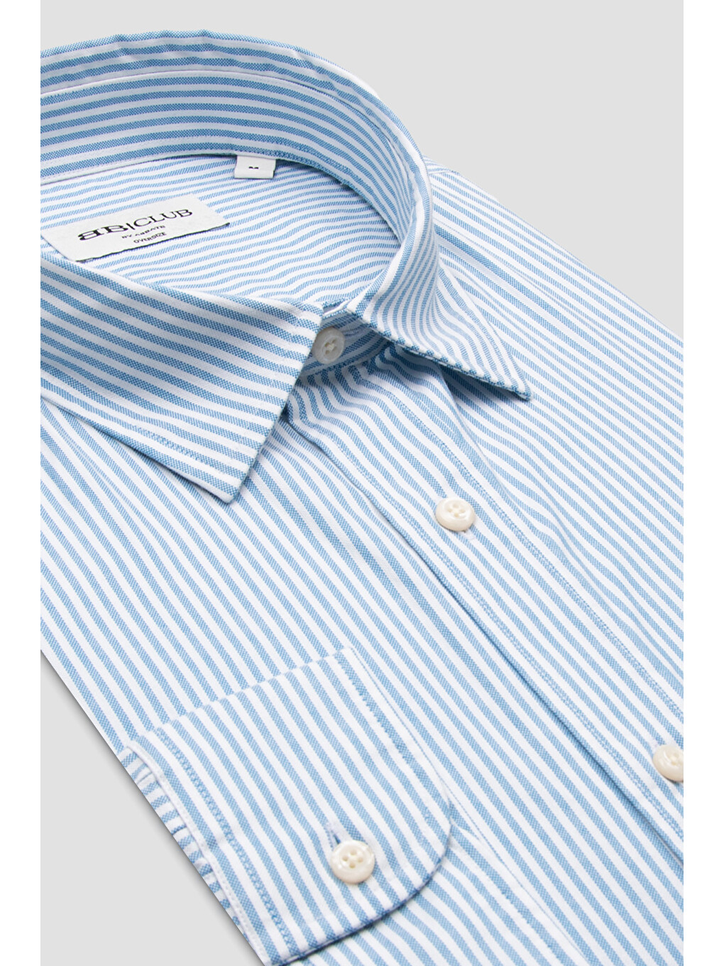 Rio Oxford Stretch Pamuk Karışımlı Oversize Fit Mavi Klasik Yaka Erkek Çizgili Gömlek-1