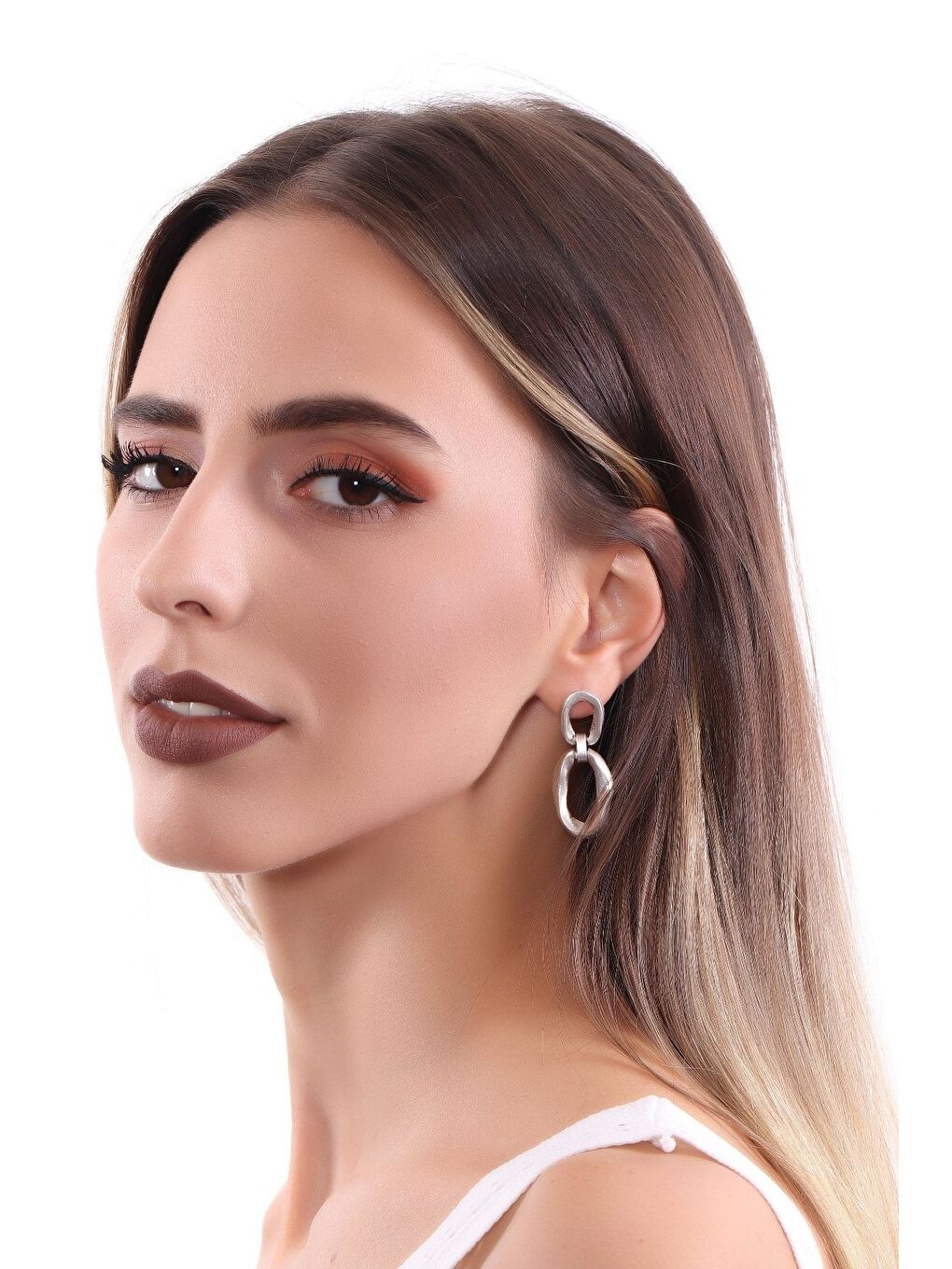 Gri Kadın Antik Gümüş Kaplama Çivili Tifani Küpe-3