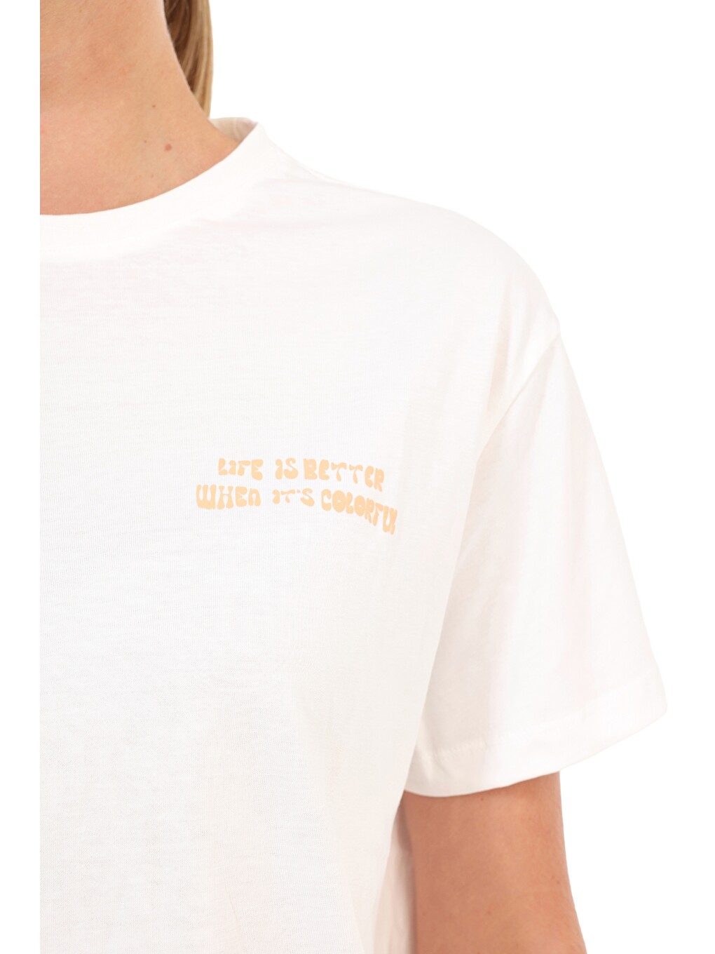 Bej Kısa Kol T-shirt Kadın Ekru Wl 11danya-3