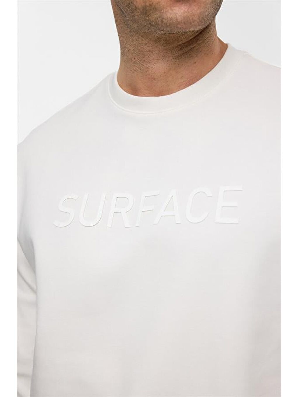 Beyaz Regular Düz Bisiklet Yaka Sweatshirt-5