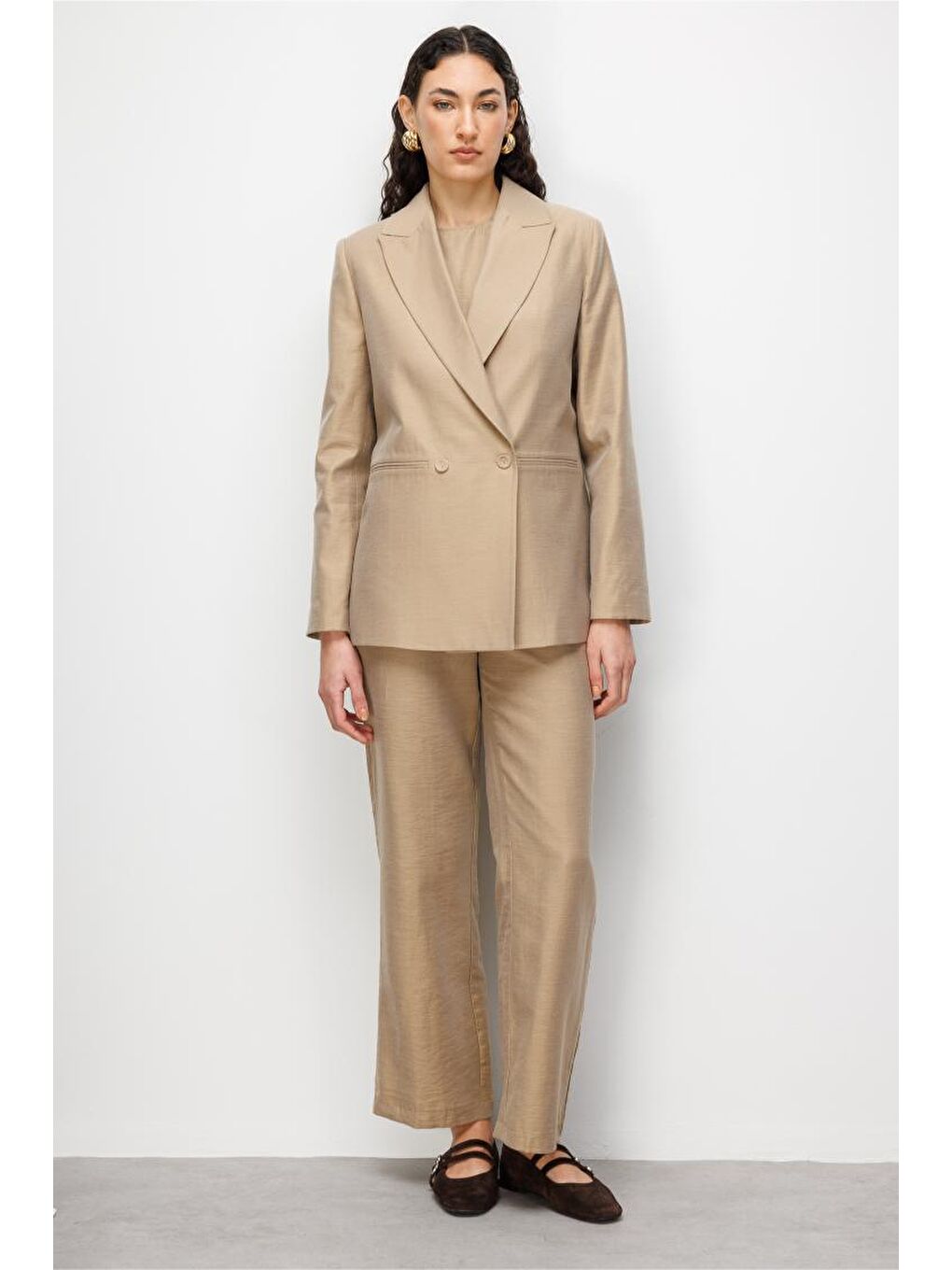 Bej Rengi Kruvaze Blazer Ceket