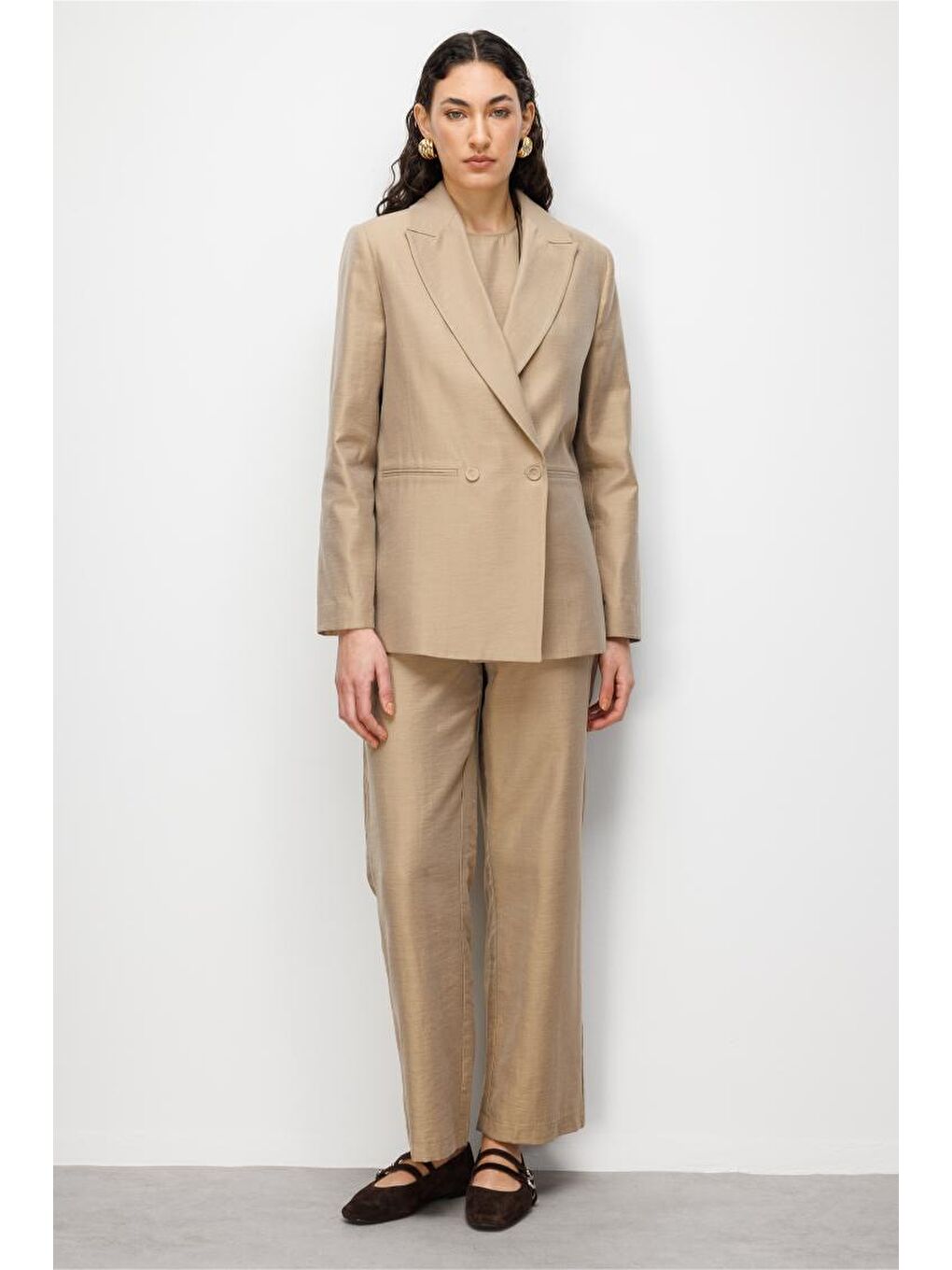 Bej Rengi Kruvaze Blazer Ceket-1