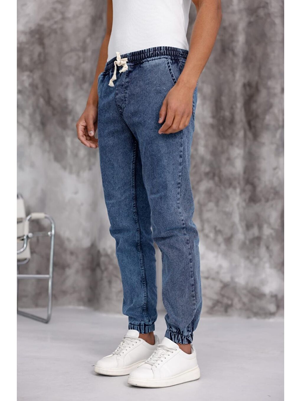 Mavi Zessi Paçası ve Beli Lastikli Slim Fit Elastanlı Jean Jogger Pantolon