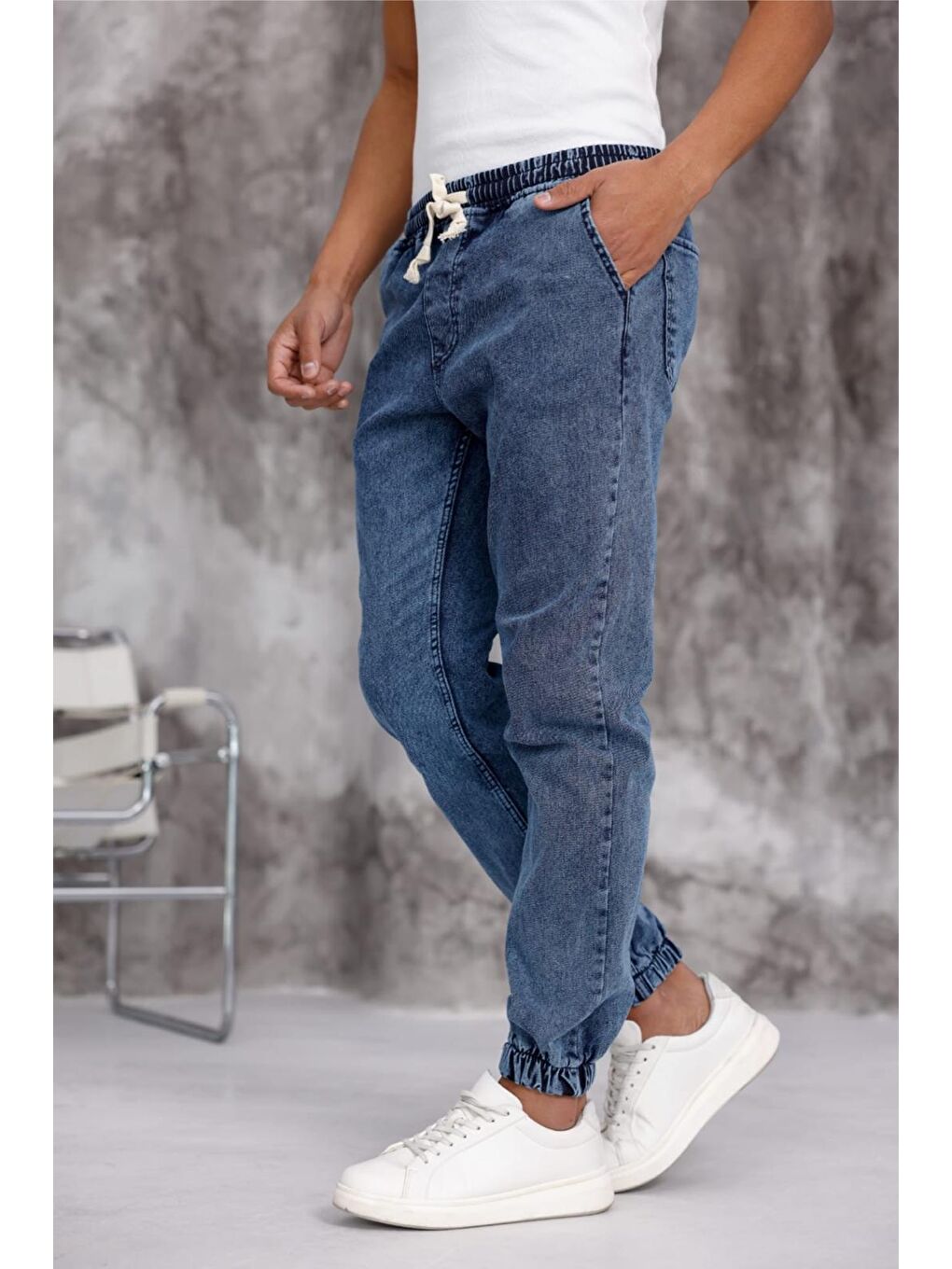 Mavi Zessi Paçası ve Beli Lastikli Slim Fit Elastanlı Jean Jogger Pantolon-1