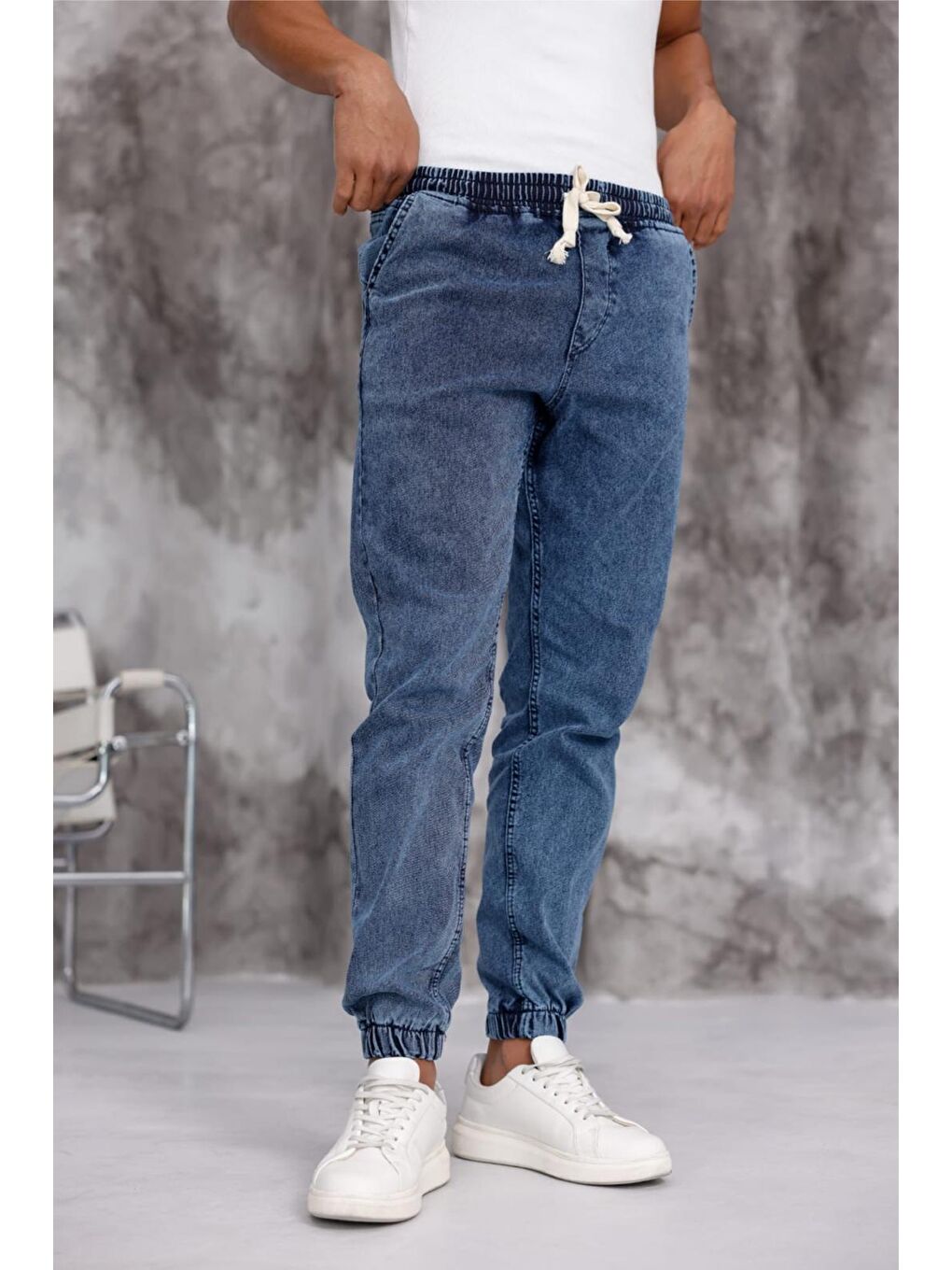 Mavi Zessi Paçası ve Beli Lastikli Slim Fit Elastanlı Jean Jogger Pantolon-3