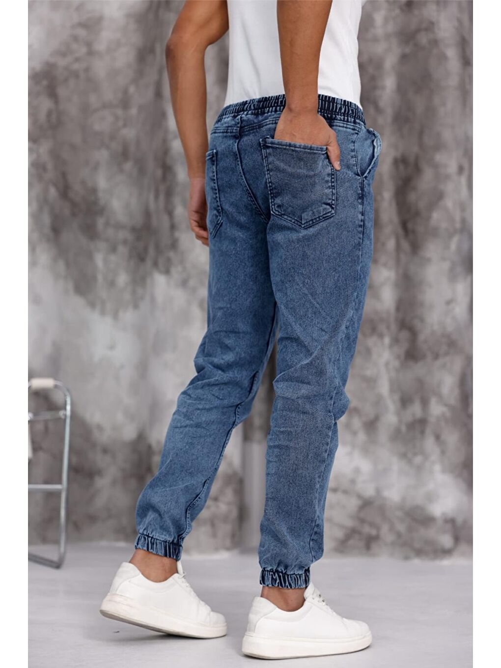 Mavi Zessi Paçası ve Beli Lastikli Slim Fit Elastanlı Jean Jogger Pantolon-4