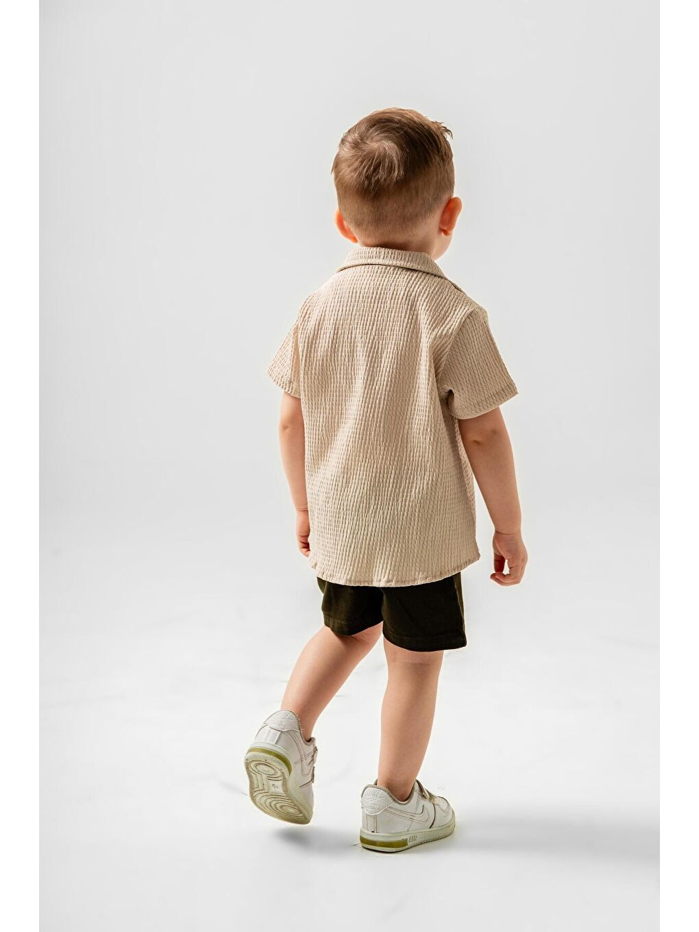 Ekru Gömlek Yelken Desenli Belden Ayarlanabilir Kısa Kollu Şortlu 3'lü Takım-3