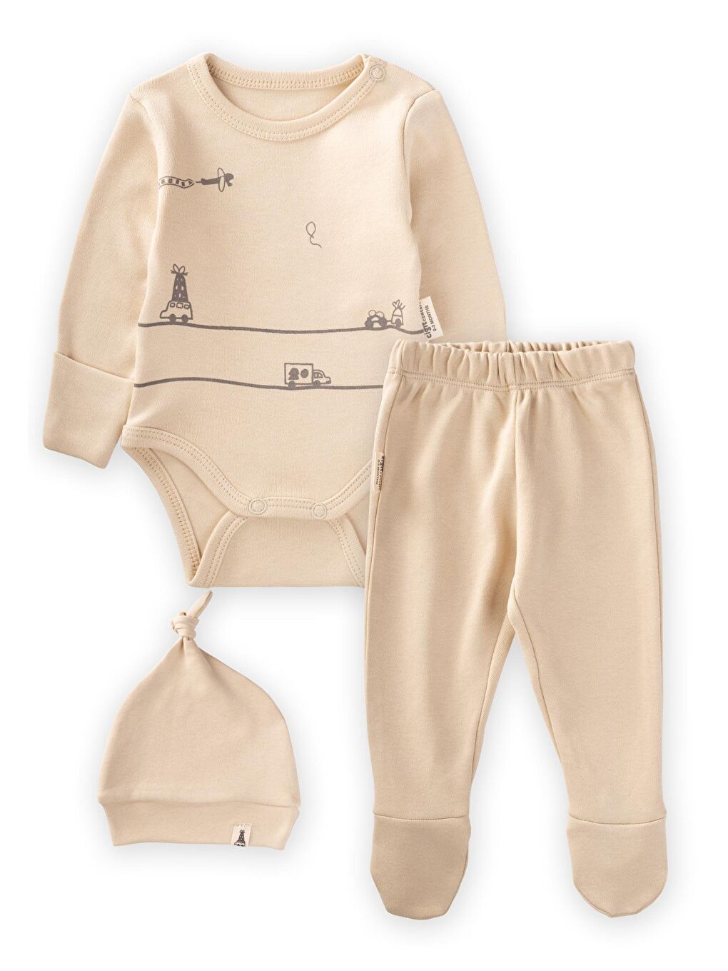 Baskılı Yenidoğan Mevsimlik Takım 0-6 Ay Bej