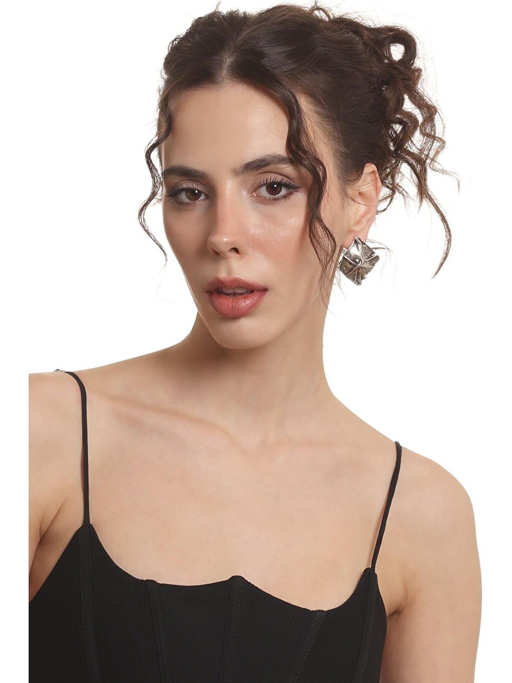 Gri Kadın Antik Gümüş Kaplama Çivili Bohem Küpe-3