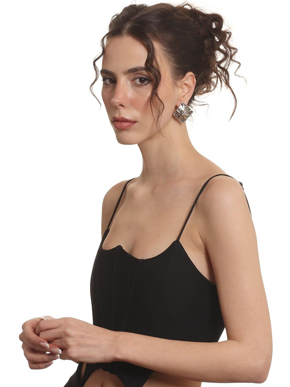 Gri Kadın Antik Gümüş Kaplama Çivili Bohem Küpe-4