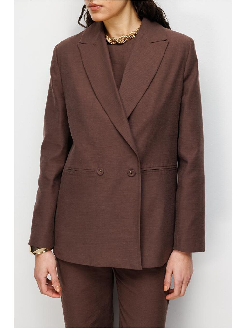Kahverengi Kruvaze Blazer Ceket-3