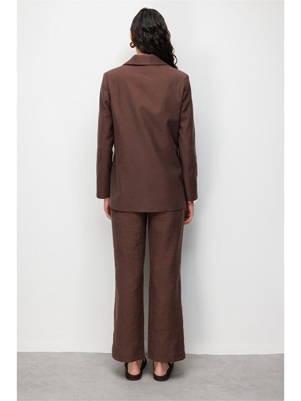 Kahverengi Kruvaze Blazer Ceket-4