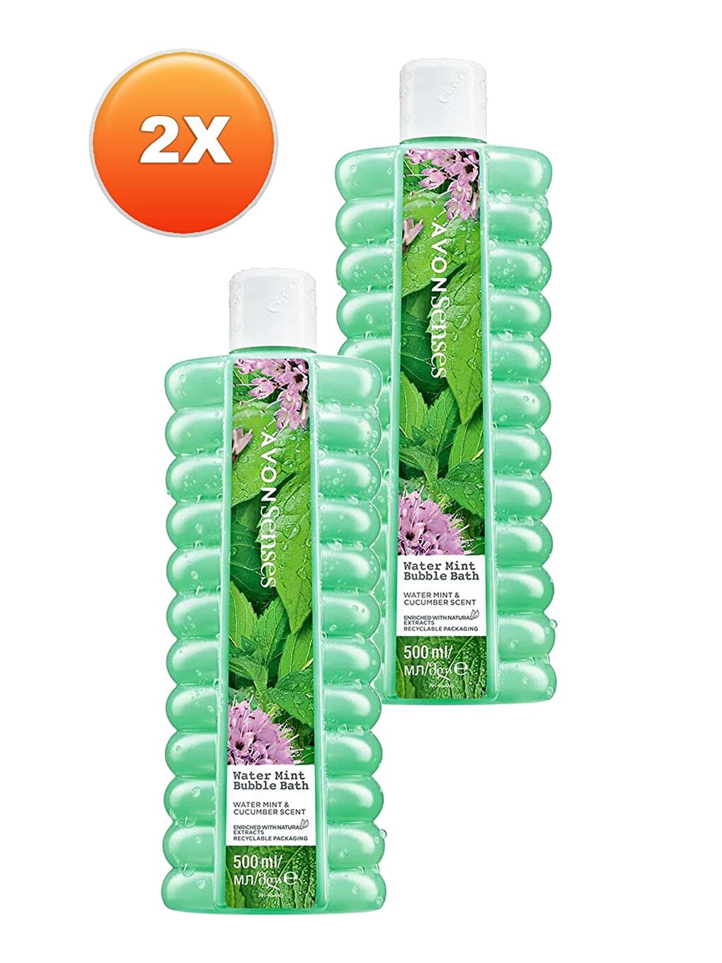 AVON Renksiz Senses Water Mint Nane ve Salatalık Kokulu Banyo Köpüğü 500 Ml. İkili Set - 1