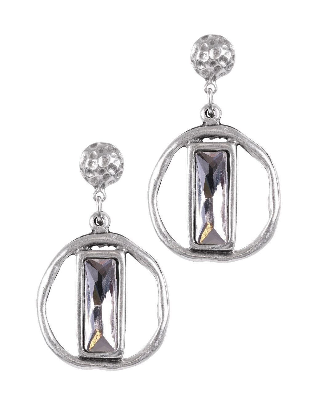 Gri Kadın Antik Gümüş Kaplama Taşlı Saturn Küpe