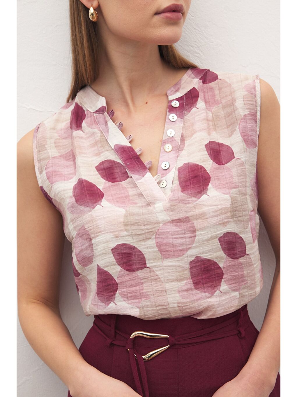 Kolsuz V Yaka Bluz - Mürdüm-6