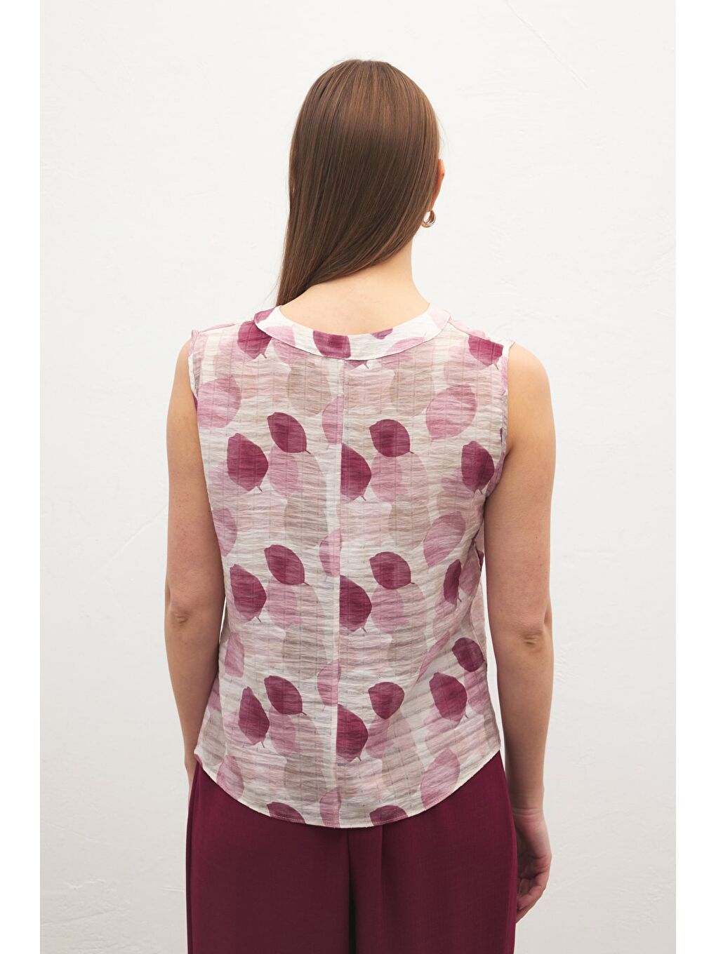 Kolsuz V Yaka Bluz - Mürdüm-7