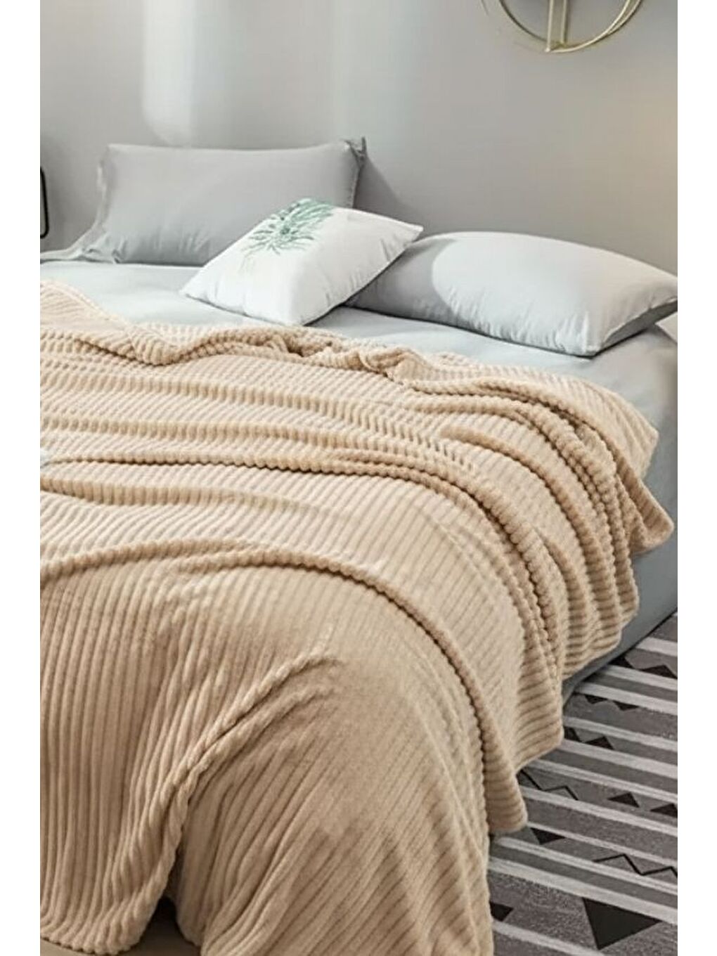 Bej Çift Kişilik Fitilli Yumuşak Dokulu Battaniye 210 x 230 cm-1