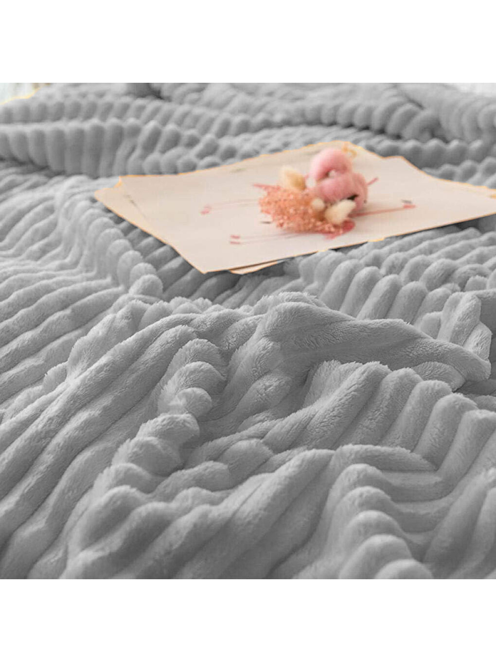 Gri Çift Kişilik Fitilli Yumuşak Dokulu Battaniye 210 x 230 cm-1