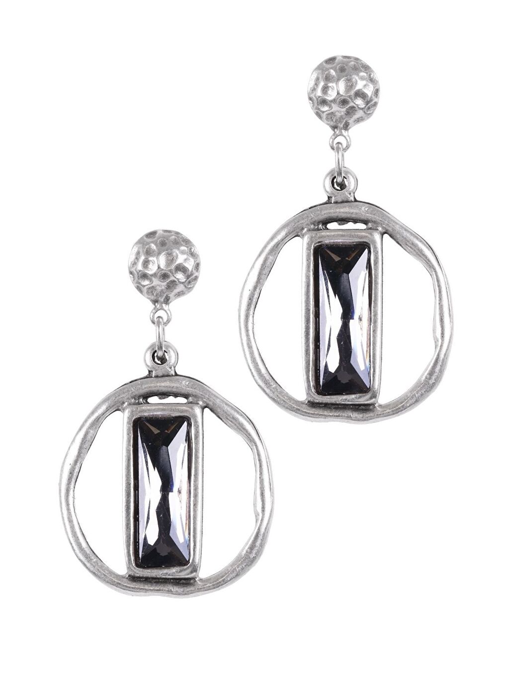 Antrasit Kadın Antik Gümüş Kaplama Taşlı Saturn Küpe