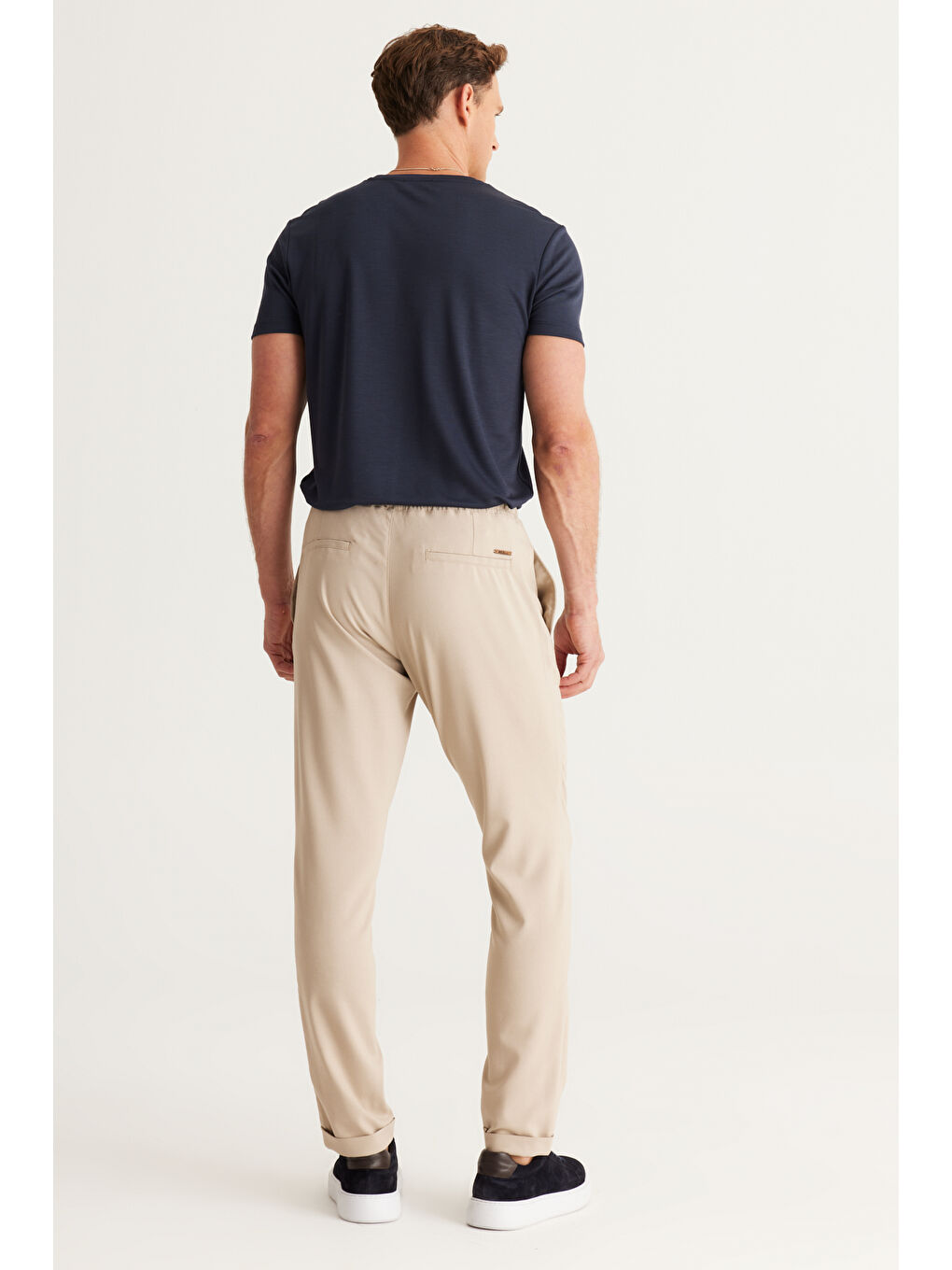 Erkek Bej Slim Fit Rahat Kesim Beli Bağlamalı Yan Cepli Jogger Pantolon-4