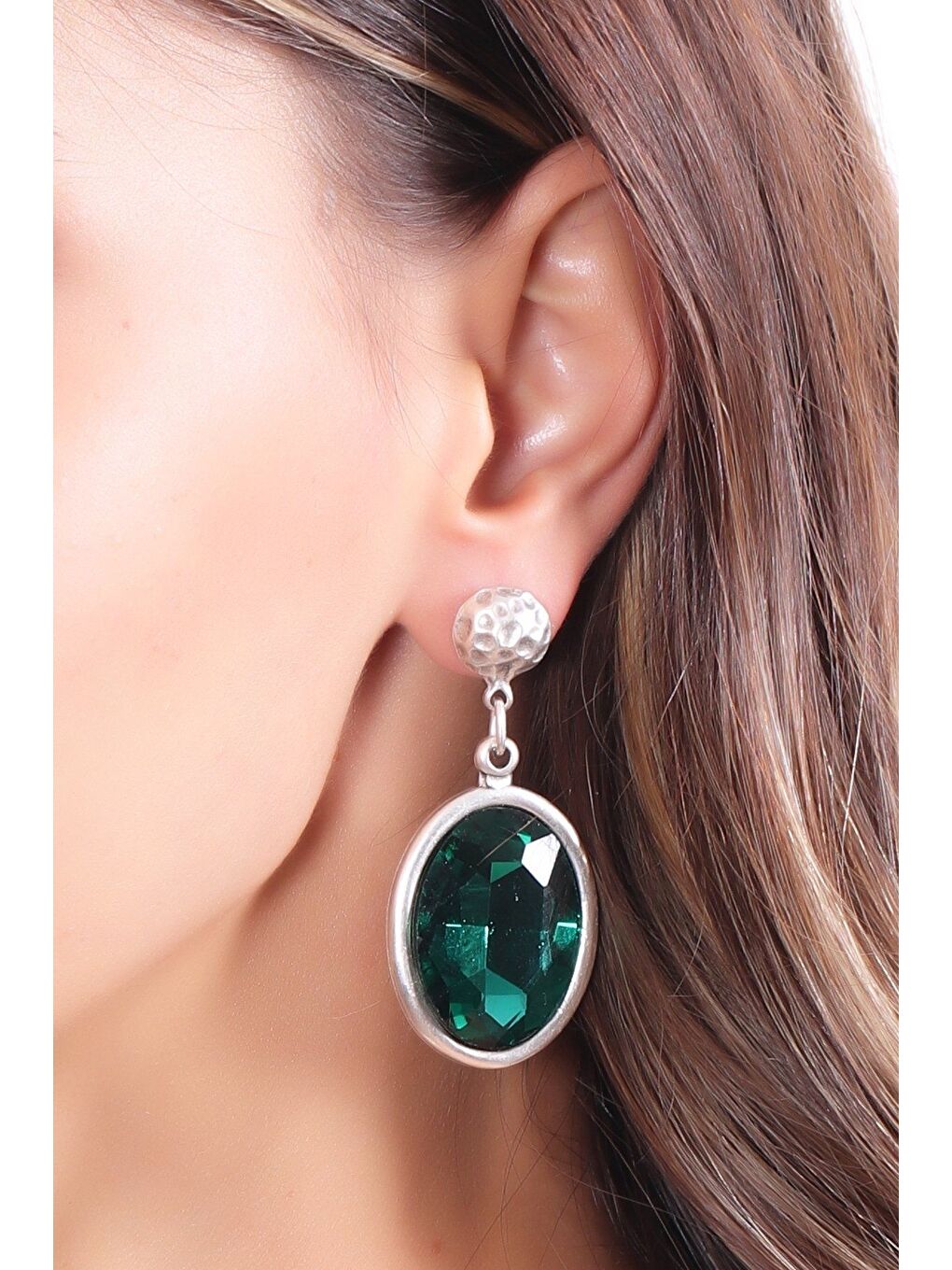 Gri Kadın Antik Gümüş Kaplama Taşlı Hürrem Küpe-1