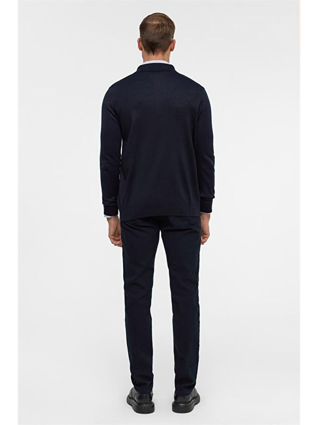 Lacivert Regular Düz Polo Yaka Triko-8