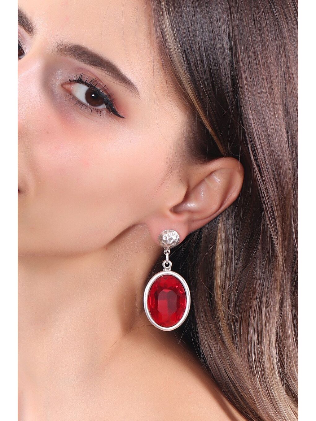 Kırmızı Kadın Antik Gümüş Kaplama Taşlı Hürrem Küpe-1