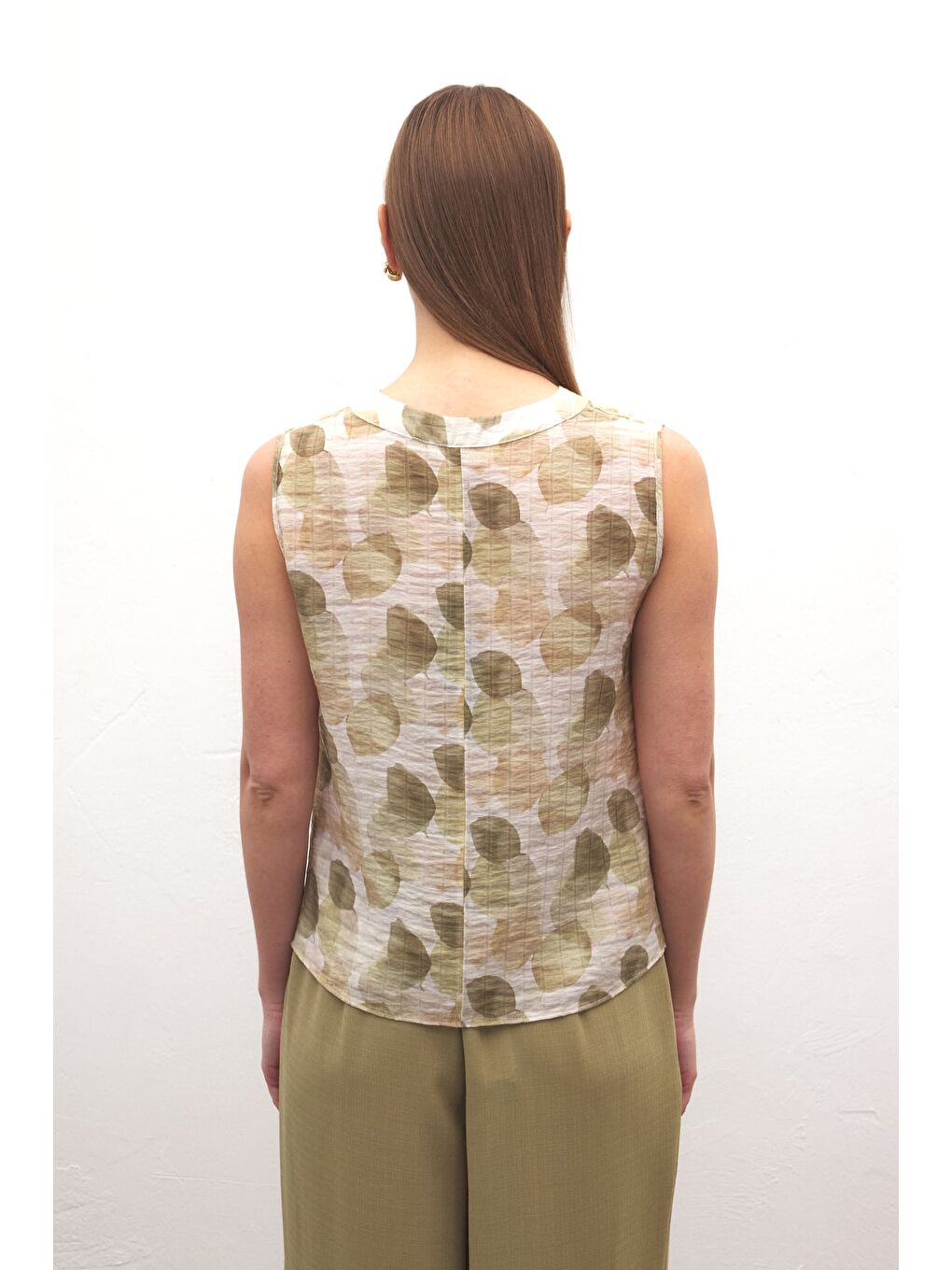 Kolsuz V Yaka Bluz - Haki-7