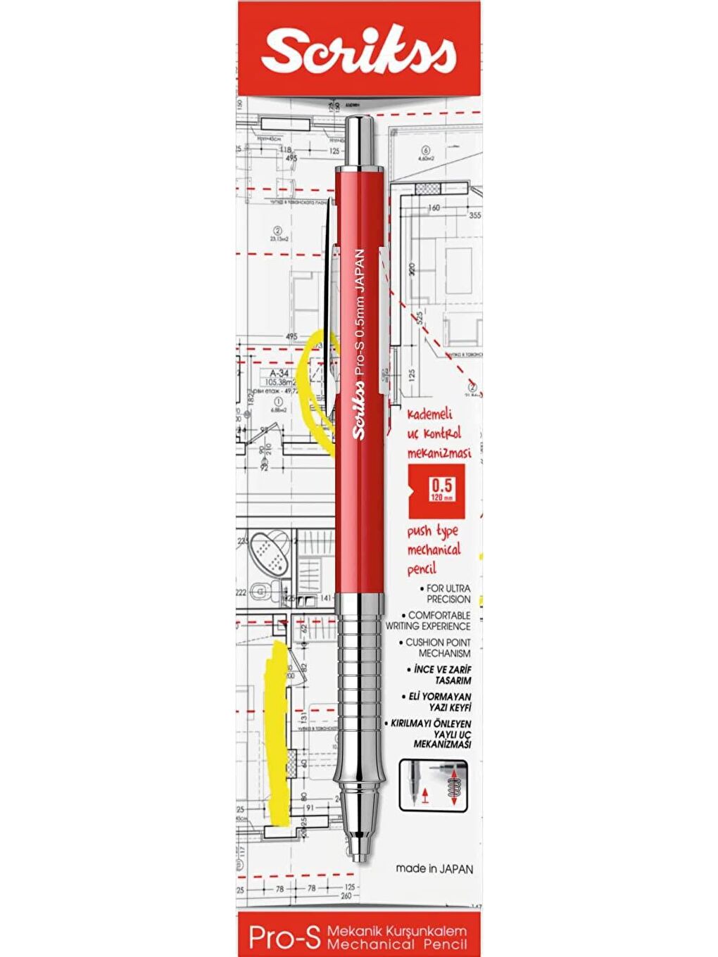 Scrikss Kırmızı Pro-S Mekanik Versatil Uçlu Kalem Şeffaf Ambalaj 0.5 - 2