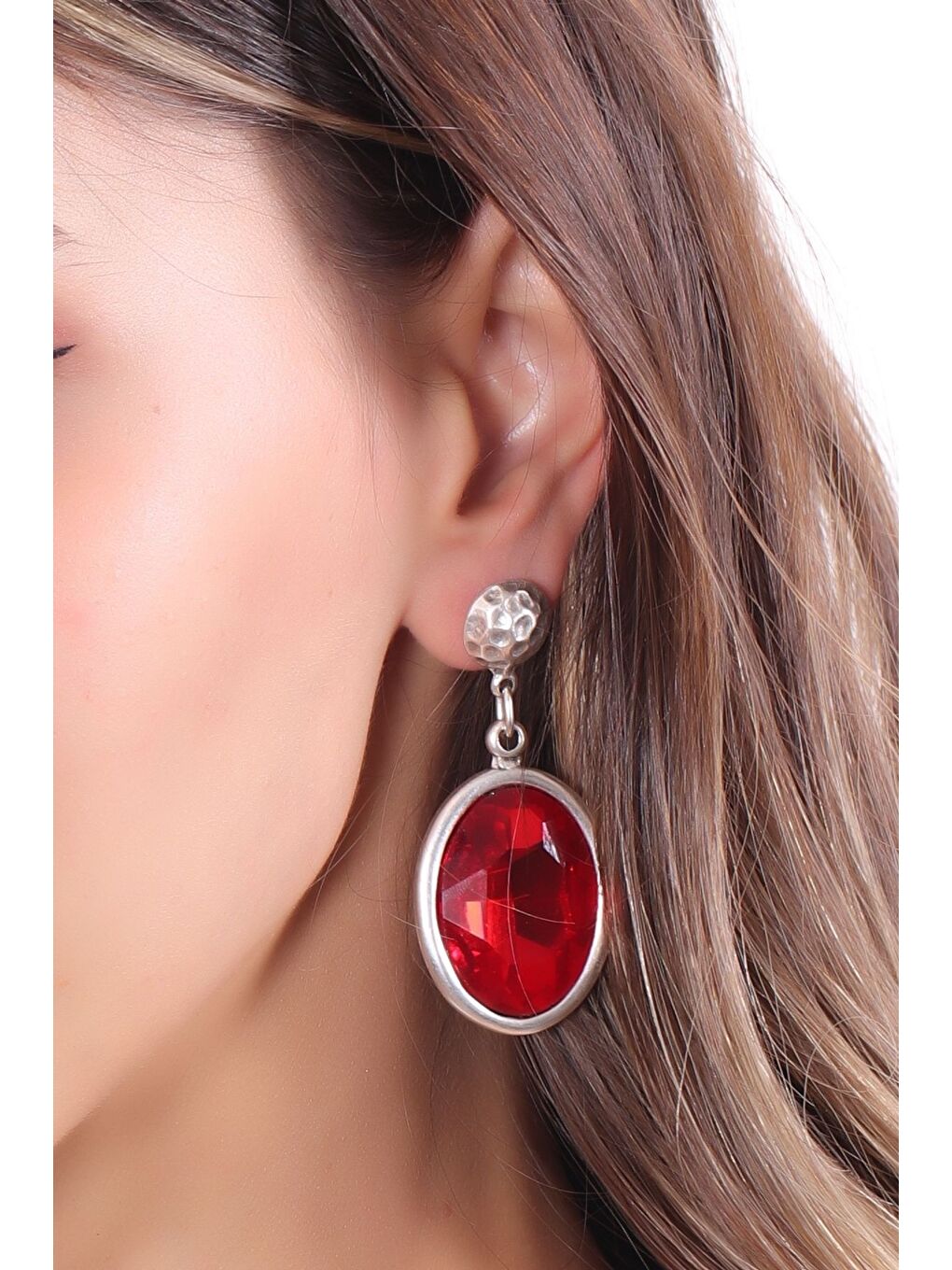 Kırmızı Kadın Antik Gümüş Kaplama Taşlı Hürrem Küpe-2