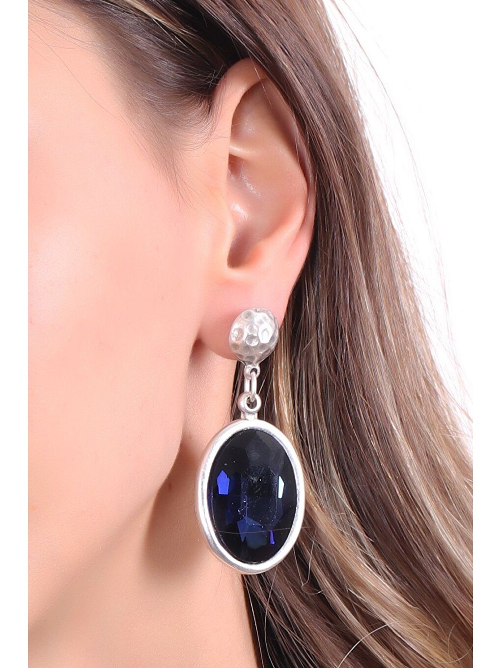 Lacivert Kadın Antik Gümüş Kaplama Taşlı Hürrem Küpe-1