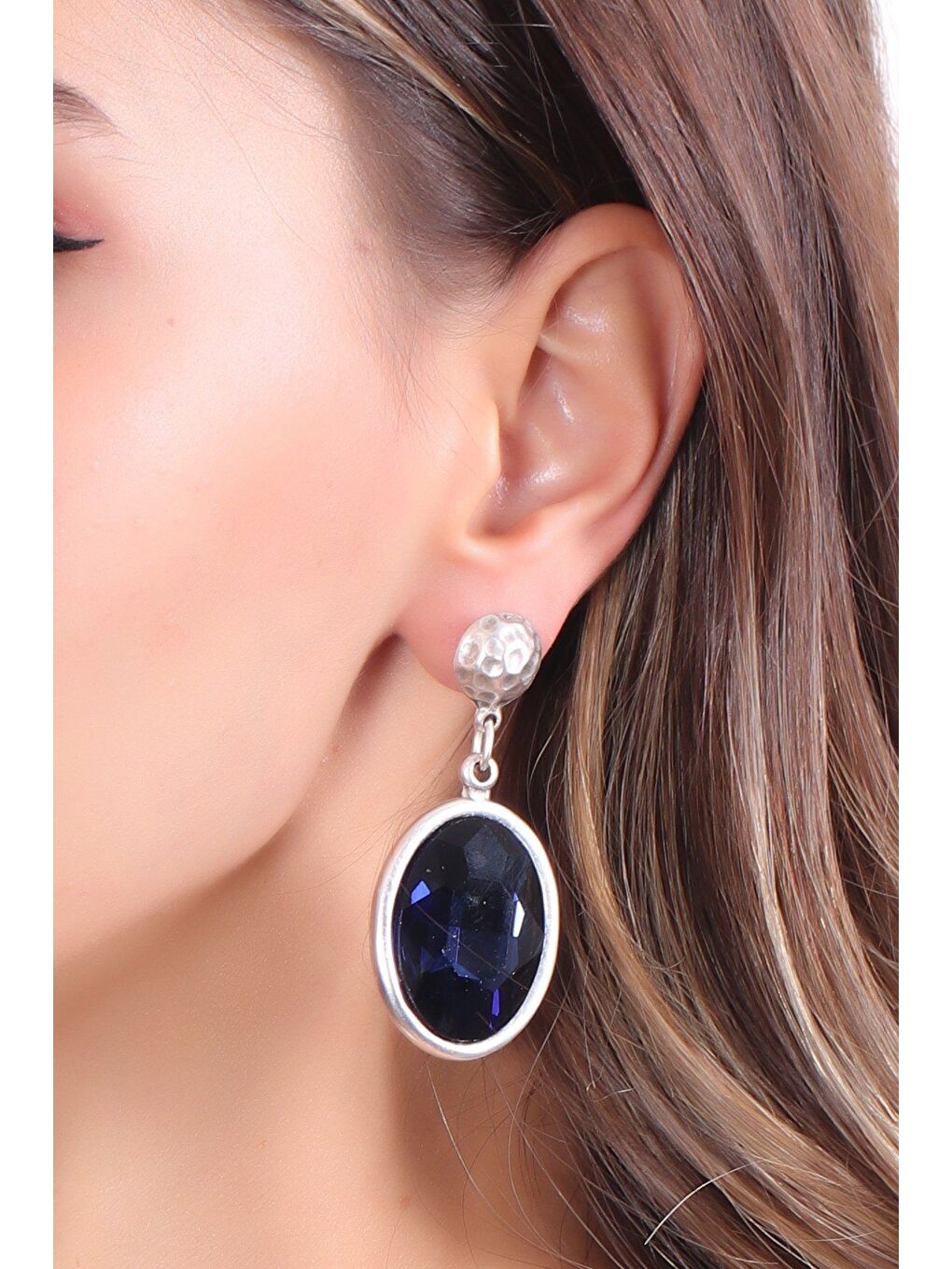 Lacivert Kadın Antik Gümüş Kaplama Taşlı Hürrem Küpe-2