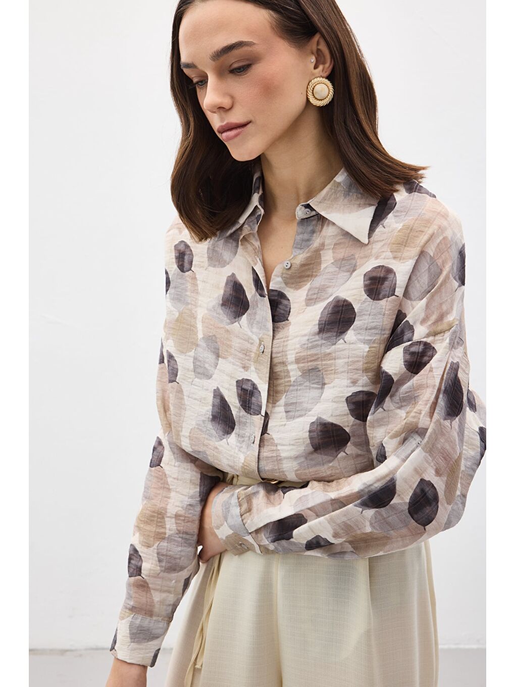 Kolu Katlamalı İnce Gömlek - Gri-2