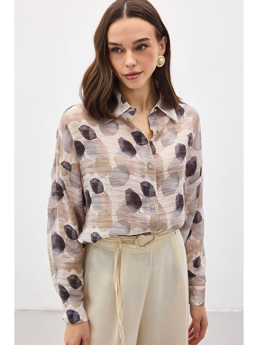 Kolu Katlamalı İnce Gömlek - Gri-3