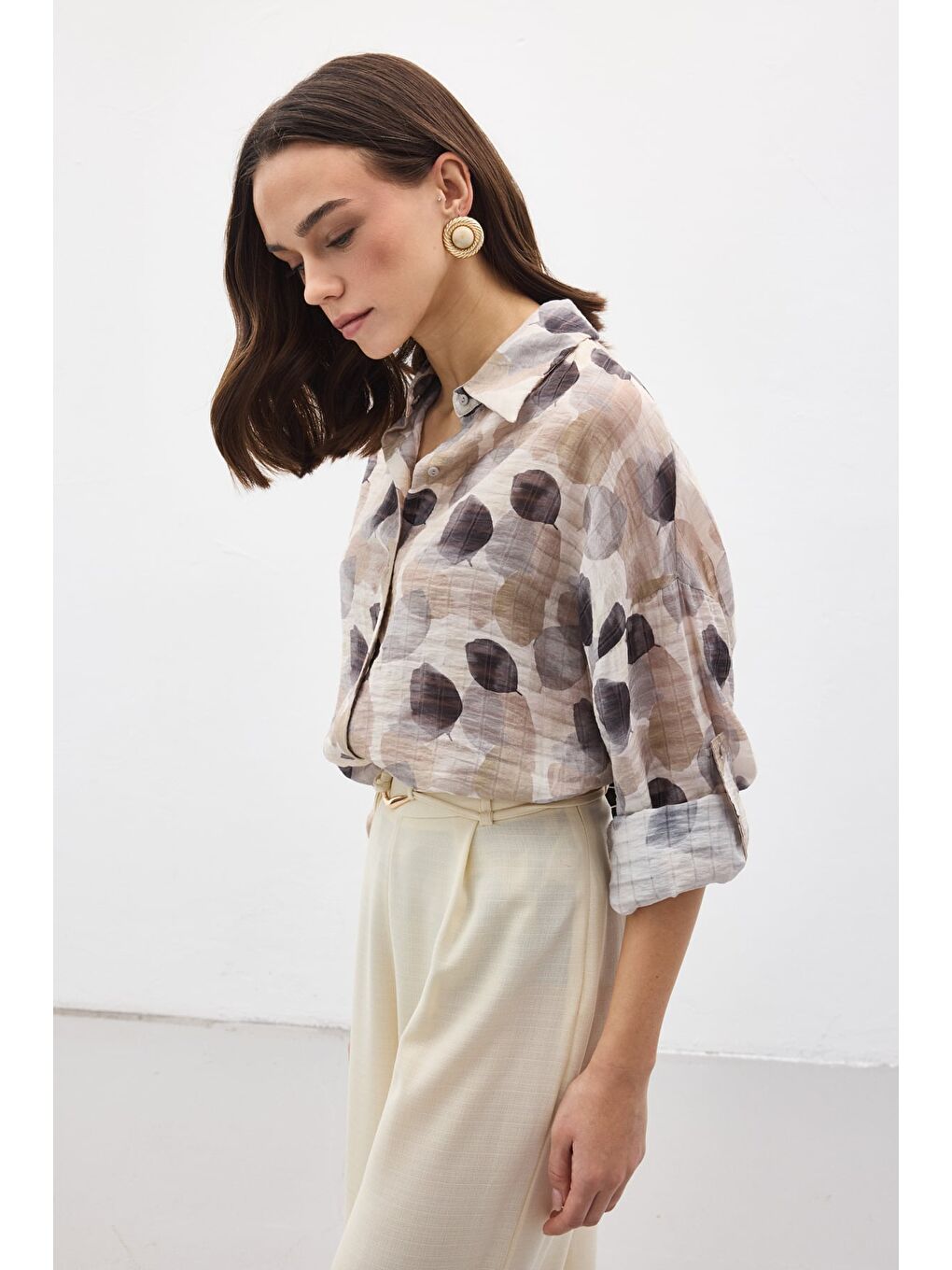 Kolu Katlamalı İnce Gömlek - Gri-5