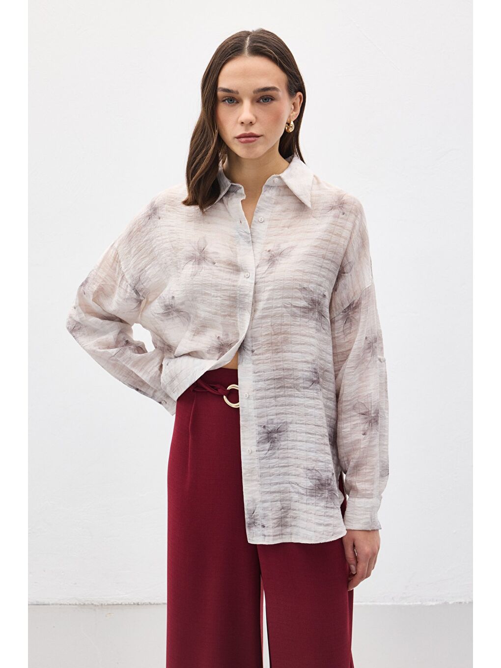 Kolu Katlamalı İnce Gömlek - Gri-1