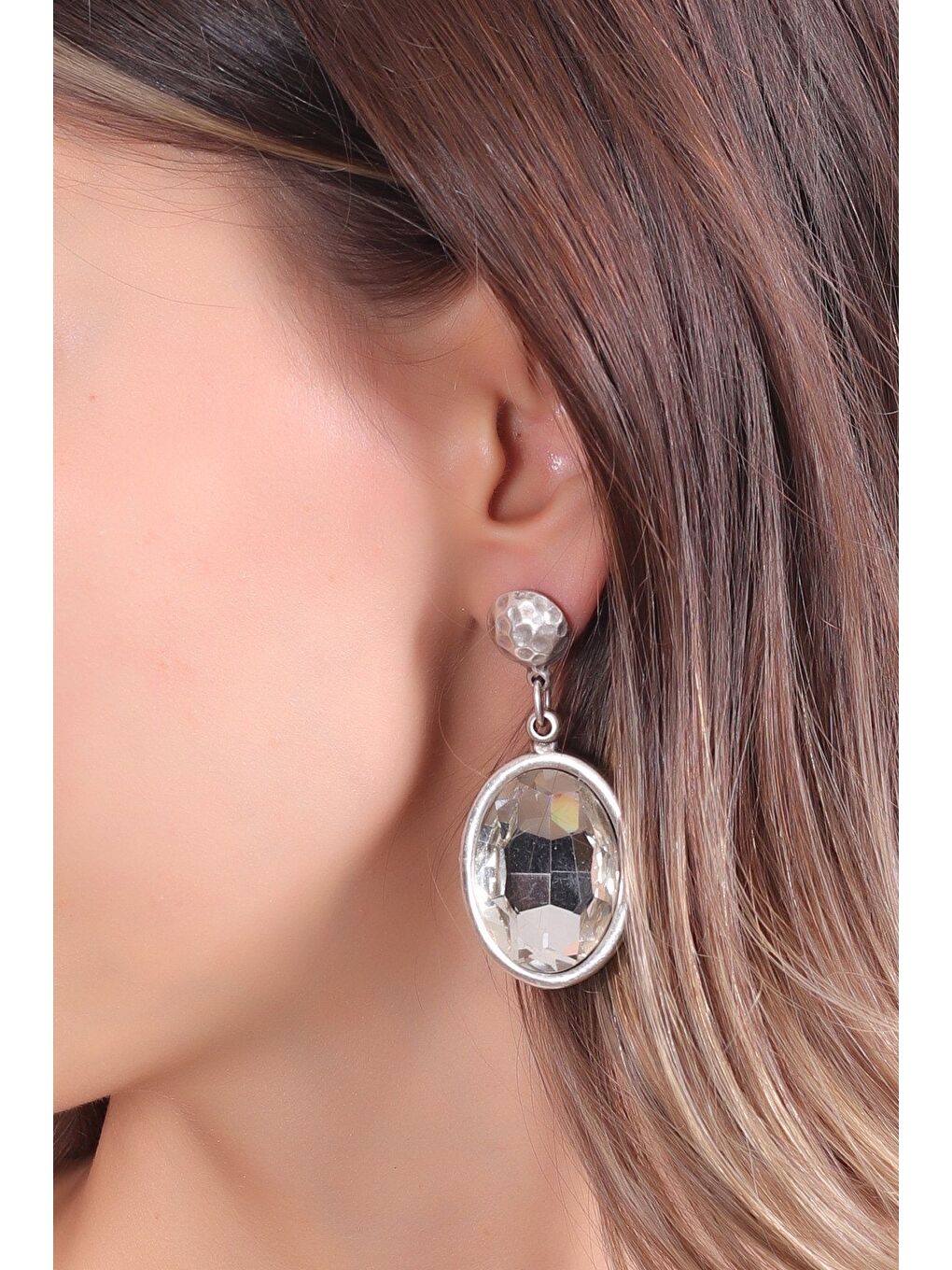 Beyaz Kadın Antik Gümüş Kaplama Taşlı Hürrem Küpe-1