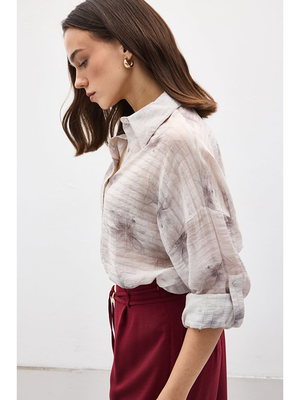 Kolu Katlamalı İnce Gömlek - Gri-5